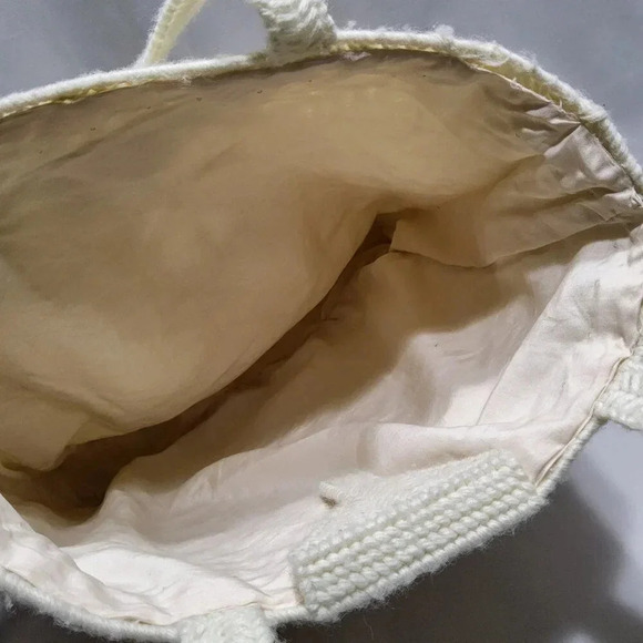 Vintage Needlepoint Plastic Canvas Tote Bag Ivory - Picture 8 of 10